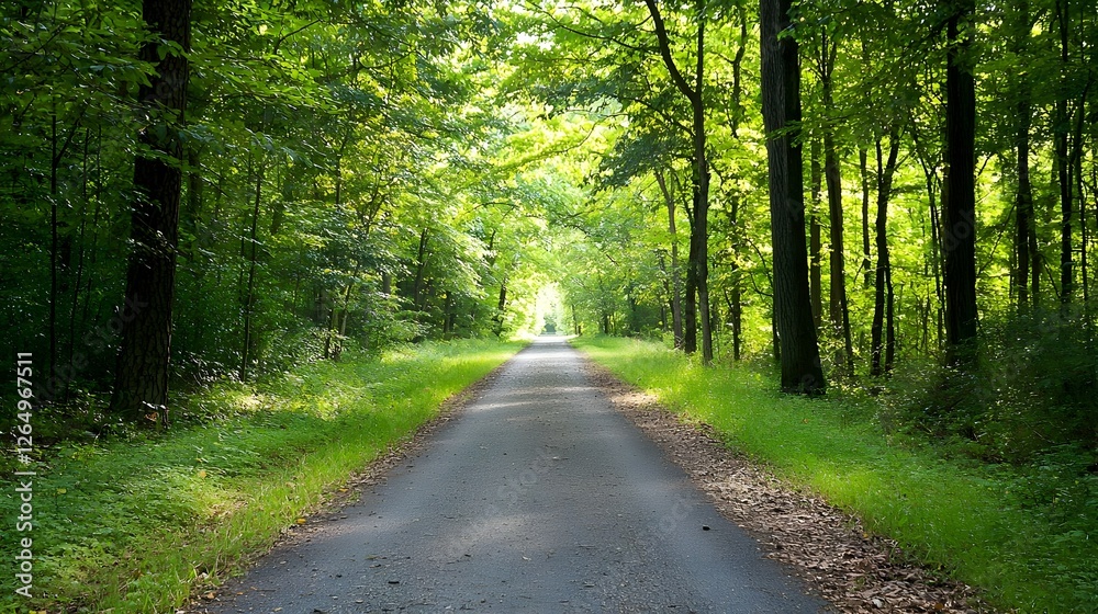 Fototapeta premium Sunlit Path Through Lush Green Forest