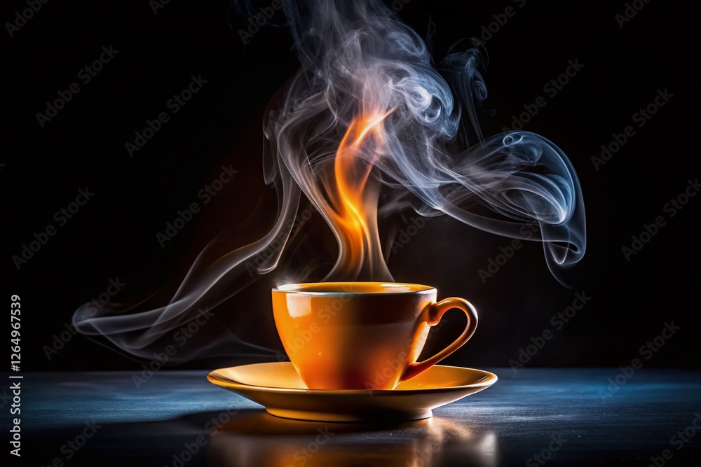 Fototapeta premium Long Exposure Coffee Cup, Isolated on Black Background, Smooth Swirls, Steam, Minimalist