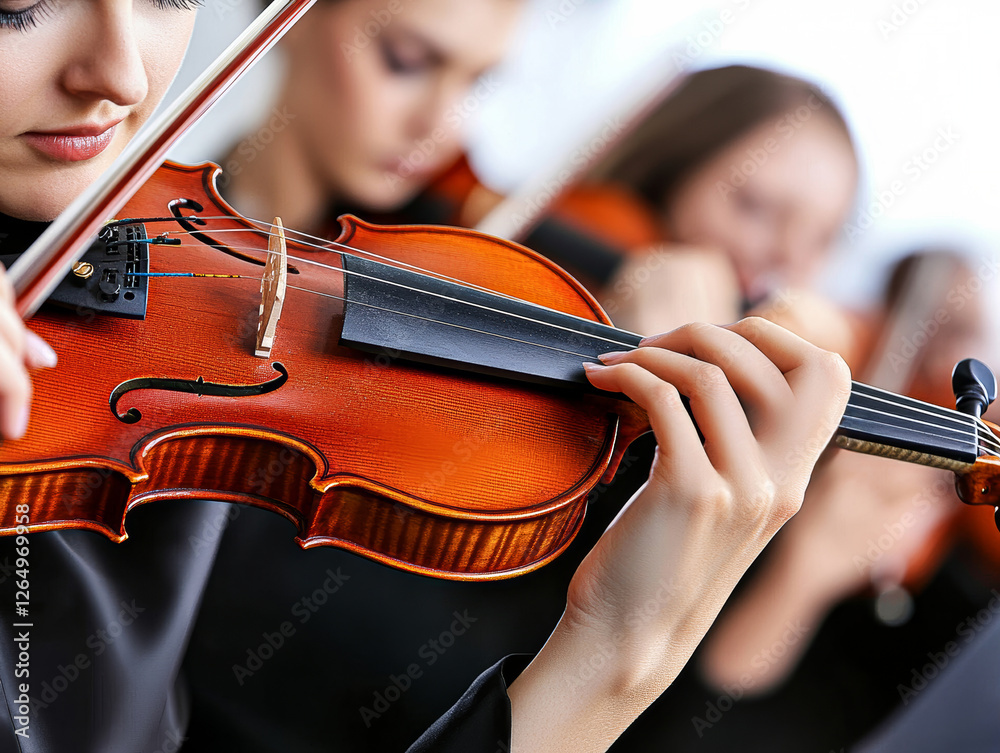 Focused violinist performing in ensemble Focused violinist performing in ensemble