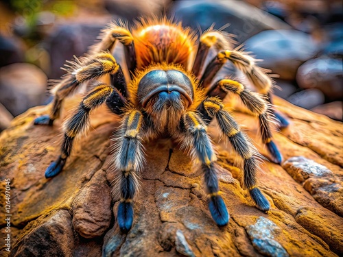 Golden Knee Tarantula on Rock - Aerial View, Grammostola pulchripes photo