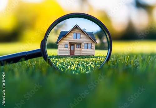 Comprare la casa. Assicurare la casa. Lente di ingrandimento su una casa indipendente. Prima casa.