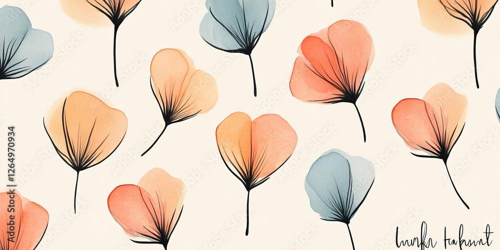 Obraz premium Pastel Watercolor Floral Pattern, Delicate Botanical Illustration, Elegant Background Design