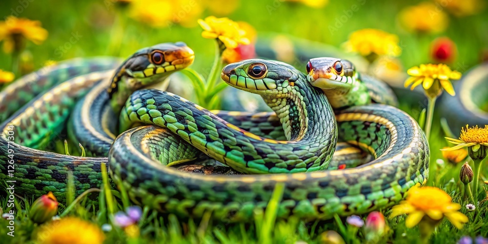 Lotta Tra Serpenti: A Dramatic Close-Up of Intertwined Snakes in Lush Meadow Lotta Tra Serpenti: A Dramatic Close-Up of Intertwined Snakes in Lush Meadow