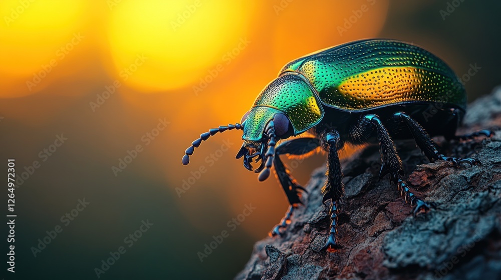 Fototapeta premium Jewel beetle sunset forest macro nature