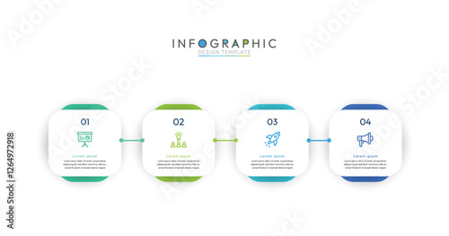 4 Steps Horizontal Timeline Infographic four steps are arranged horizontally from left to right, clearly indicating a linear progression or timeline. Modern flat infographic design template.