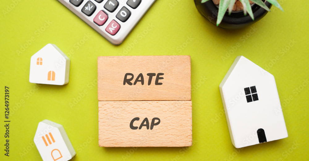 Rate gap concept. Metric that measures a firm's exposure to interest rate risk, particularly in the banking sector. Miniature houses and inscription on blocks. Real estate and finance Rate gap concept. Metric that measures a firm's exposure to interest rate risk, particularly in the banking sector. Miniature houses and inscription on blocks. Real estate and finance