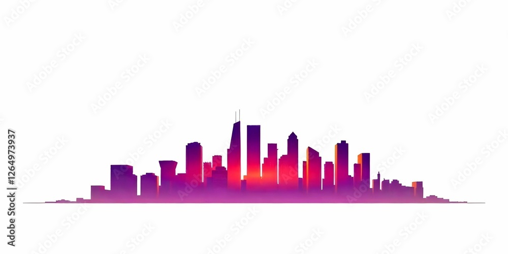Fototapeta premium Abstract city featuring a factory and skyline with tall buildings, factory Cityscape in High Contrast 3D Style. winter evening, sunset, snow gently falling, rainy morning text space background .