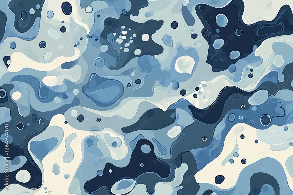 Abstract fluid texture with organic blue and white patterns, resembling raindrops and puddles with a dynamic, layered composition Abstract fluid texture with organic blue and white patterns, resembling raindrops and puddles with a dynamic, layered composition