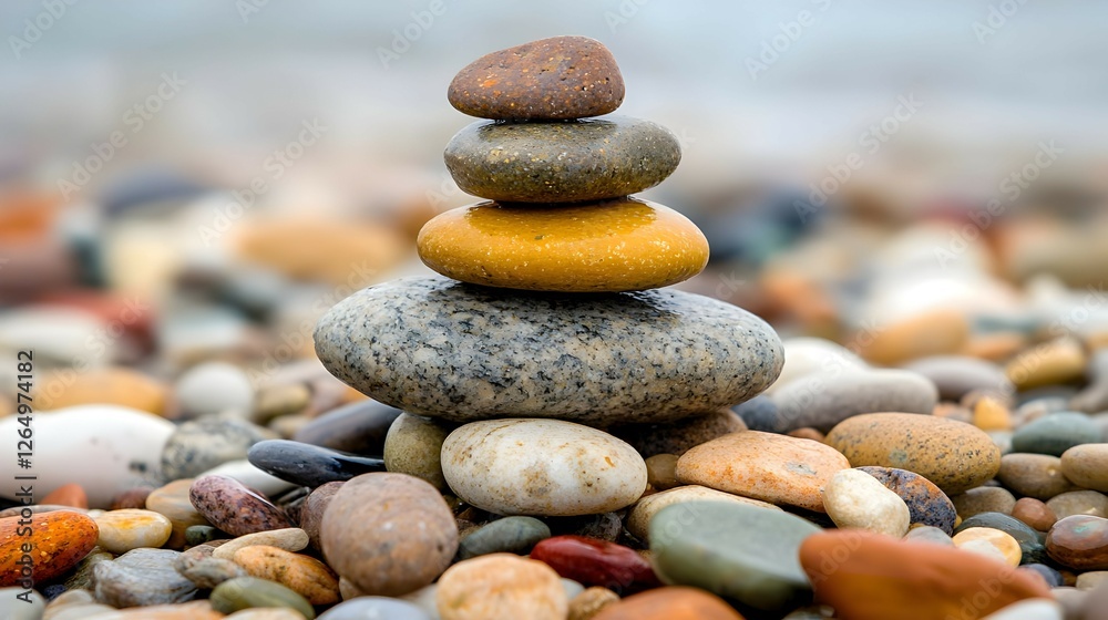 Stacked Rocks Balancing Stones on Pebble Beach Stacked Rocks Balancing Stones on Pebble Beach