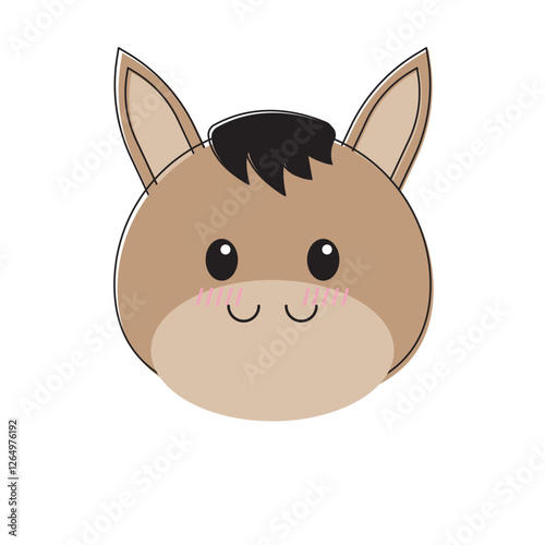 Cute cartoon horses face for children's book illustrations, greeting cards, posters, and animal themed designs for products and marketing materials