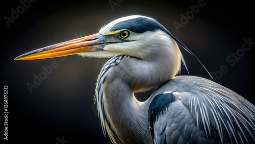 Grey Heron Drone Photography Dark Background AI Photo