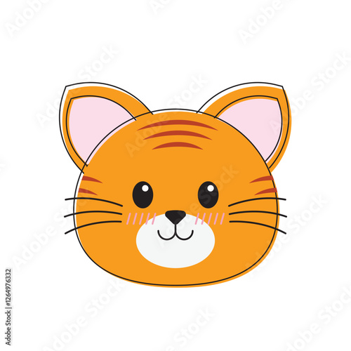 Cute orange cartoon tiger face, perfect for children's illustrations, t shirt designs, emojis, stickers, and social media graphics