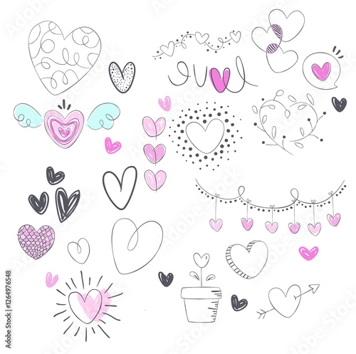 Fantastic pack with variety hand drawn hearts 01
