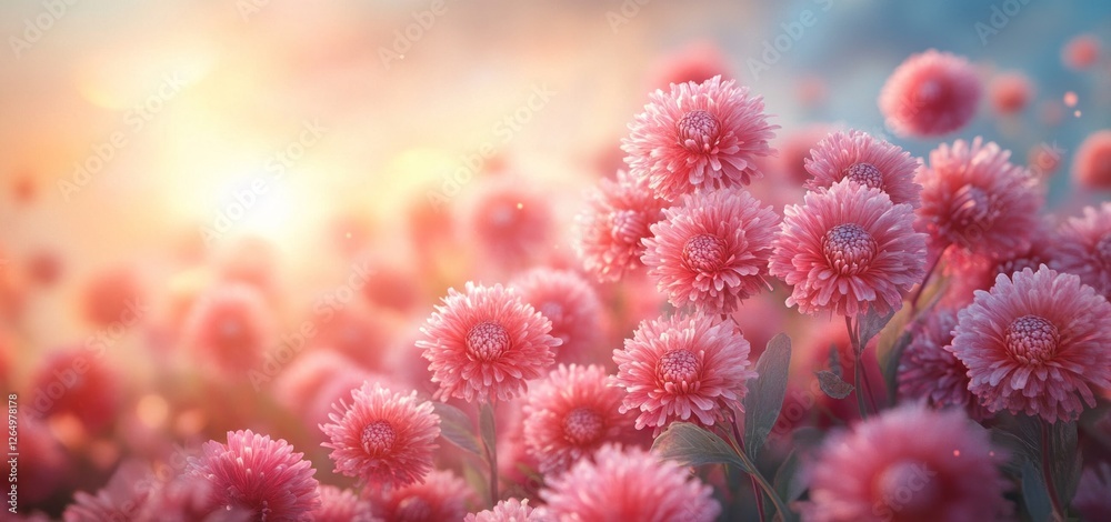 Pink Flower Field at Sunrise: A Serene and Dreamy Floral Landscape Pink Flower Field at Sunrise: A Serene and Dreamy Floral Landscape