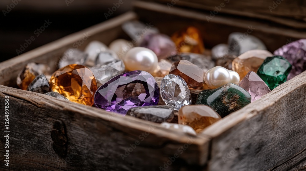 A treasure box filled with a mystical array of glimmering gemstones captures the imagination, evoking feelings of wonder and delight in the beauty of nature's creations. A treasure box filled with a mystical array of glimmering gemstones captures the imagination, evoking feelings of wonder and delight in the beauty of nature's creations.