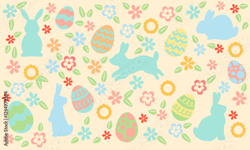 Easter bunnies and eggs pattern: spring festive background for holiday projects