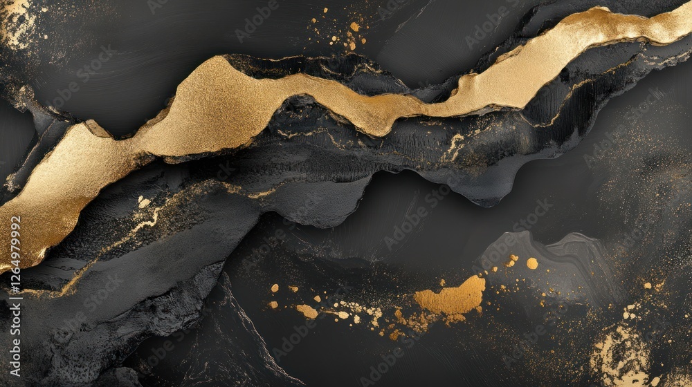 Fototapeta premium Elegant abstract background with gold veins and dark textured waves