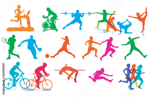 Sportarten und Sportler, Fitness Übungen, illustration..eps