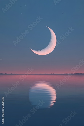 The tranquil lake under the moonlight