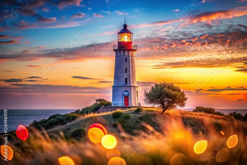 Hiddensee Lighthouse Bokeh, Dornbusch, Island Photography, Artistic AI Image photo