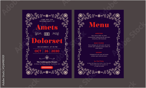 Wedding Invitation Template. Simple and elegant wedding card template. Design illustration for wedding, vip cover, poster, rsvp modern card.