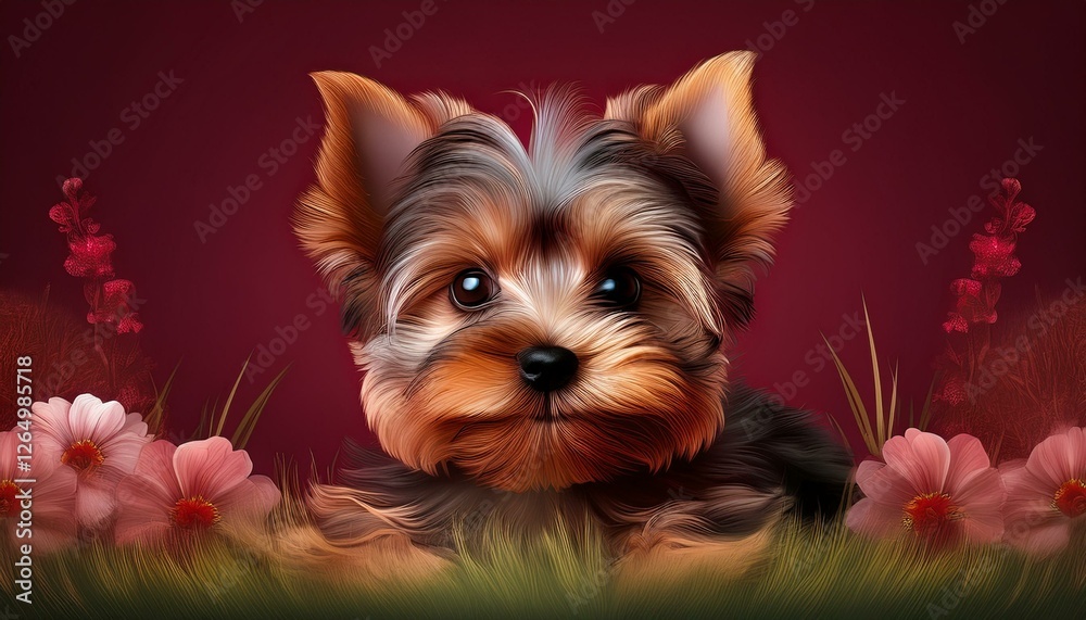 Fototapeta premium Yorkshire Terrier, bordeaux Hintergrund