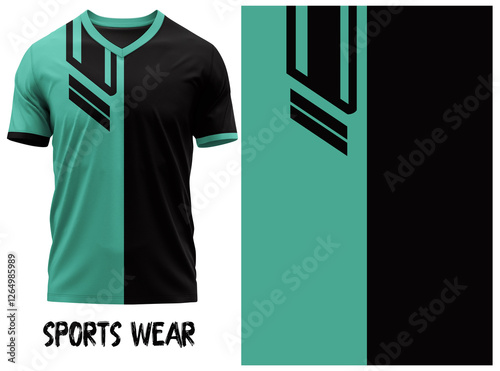 T-shirt V-neck  Short sleeve. With knit jersey fabric and rib neck texture ( 3d rendered ) jersey design, jersey texture, sports wear, jersey design for Sublimation print photo