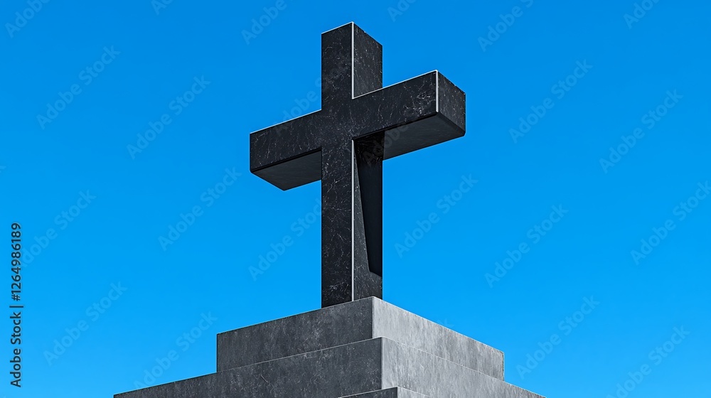 Stark Black Cross Against a Vivid Blue Sky AI Generated Stark Black Cross Against a Vivid Blue Sky AI Generated