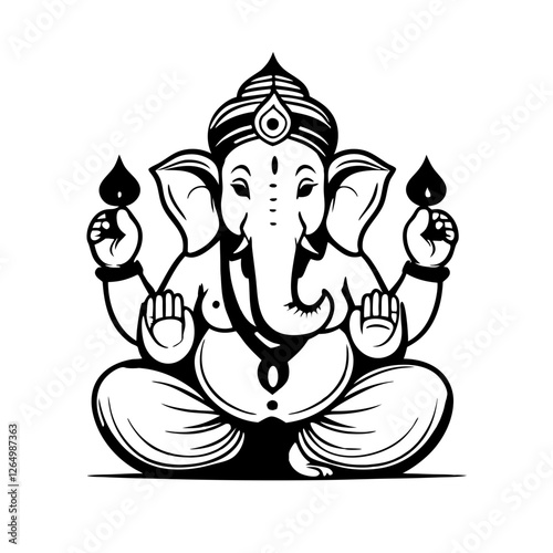 vector illustration of a hindu god, Lord Ganesha Hand-Drawn Lined Sketch – Editable SVG