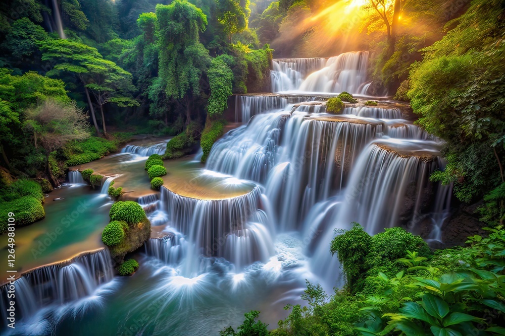 Fototapeta premium Huai Mae Khamin Waterfall 3 Low Light Dreamy Landscape