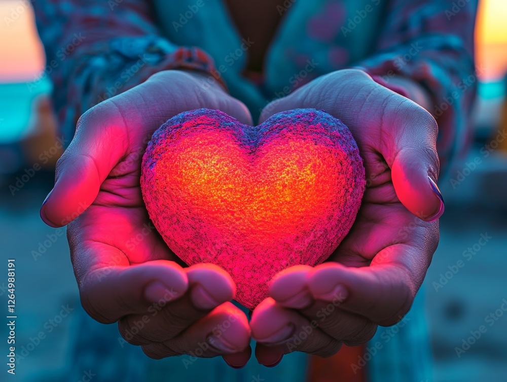 A tender instant is frozen in time, with two hands cradling a radiant heart amidst a soothing and peaceful atmosphere, embodying love and compassion A tender instant is frozen in time, with two hands cradling a radiant heart amidst a soothing and peaceful atmosphere, embodying love and compassion