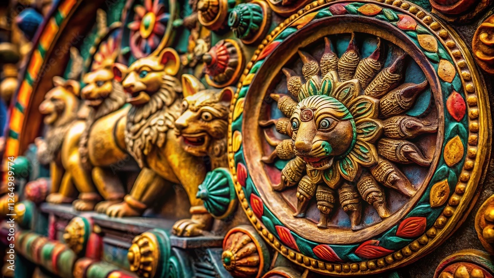 Fototapeta premium Macro Detail of Indian Emblem Sculpture: Intricate Carving and Majestic Lion