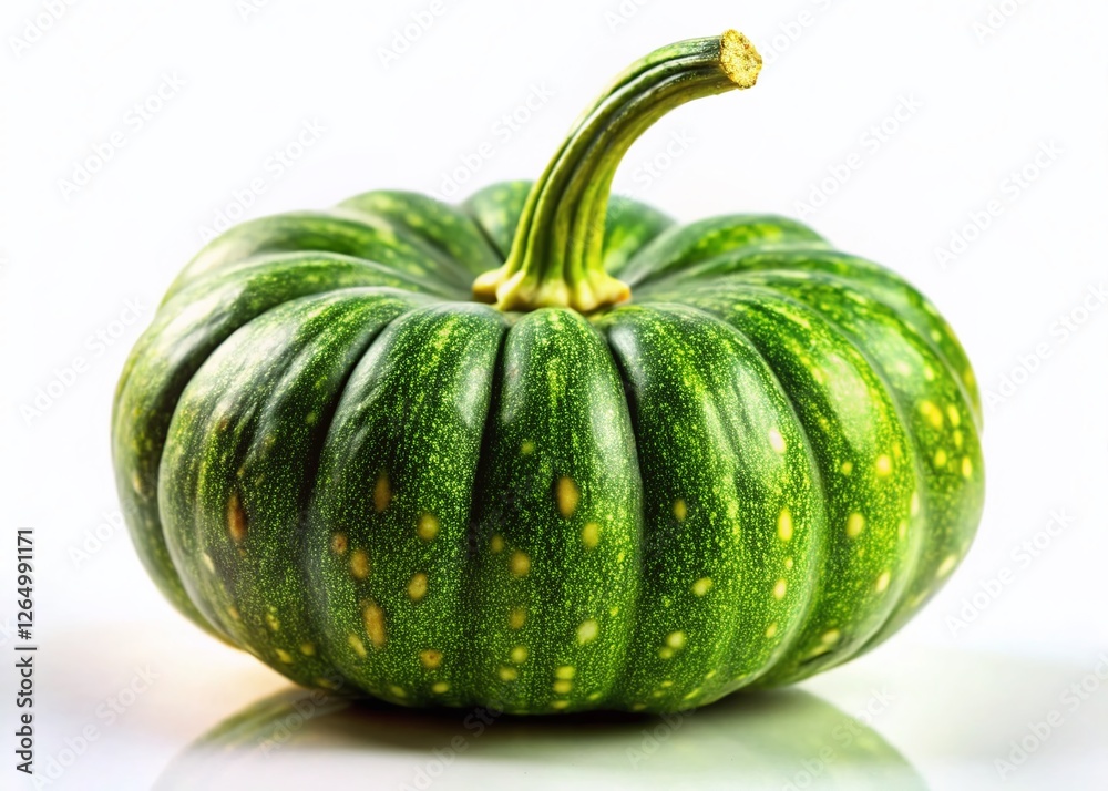 Macro Photo of a Green Pumpkin Isolated on White Background - Vibrant Autumn Harvest Macro Photo of a Green Pumpkin Isolated on White Background - Vibrant Autumn Harvest