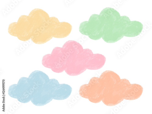 set of colorful pastel doodle clouds illustration. Isolated hand drawn cute shapes element. suitable for nursery decoration and prints.