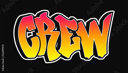 The word Crew written in graffiti style typography with a vibrant color gradient and a white outline