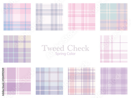 Tweed checkered background in spring colors, Seamless vector patterns, 10 designs included