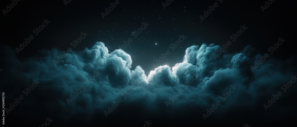 Obraz premium Electric Blue Galaxy with Twinkling Stars and Mystical Clouds at Night
