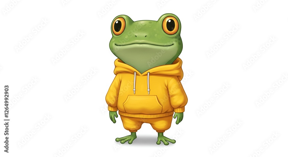 Fototapeta premium 귀여운 개구리 캐릭터, 노란색 트레이닝복