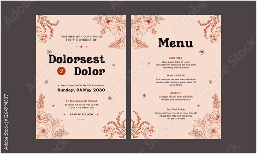 Wedding Invitation Template. Simple and elegant wedding card template. Design illustration for wedding, vip cover, poster, rsvp modern card.