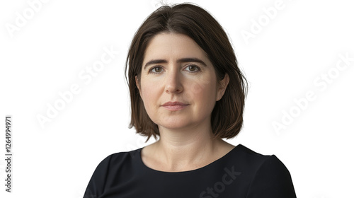 Professional Portrait of a Serious Woman with Short Brown Hair and Neutral Expression