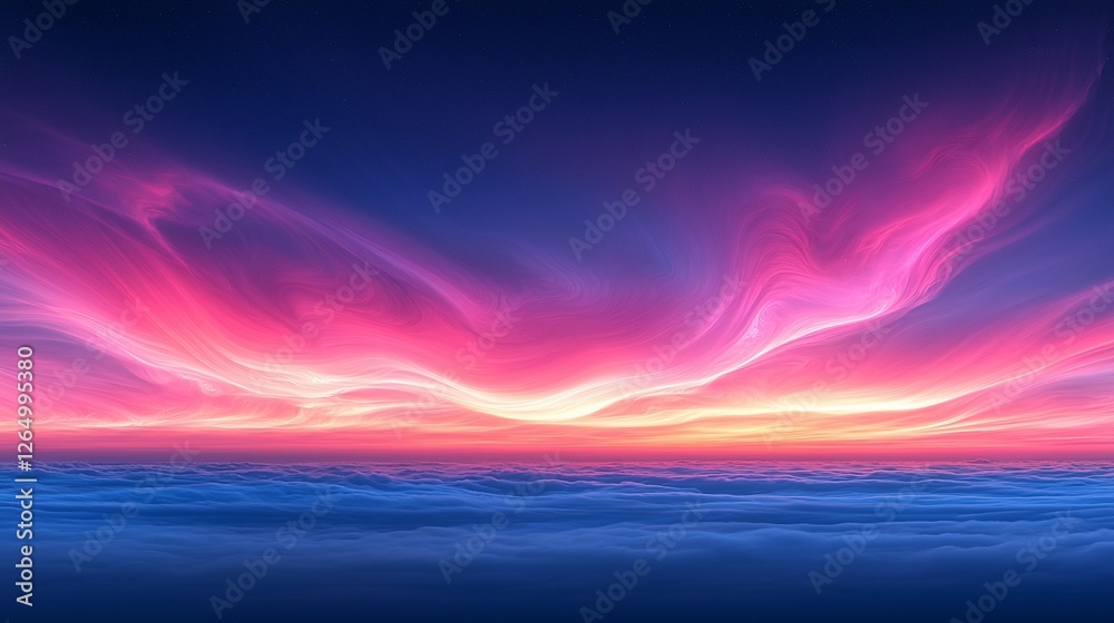 Obraz premium Pink aurora borealis over clouds at sunset; dreamy sky