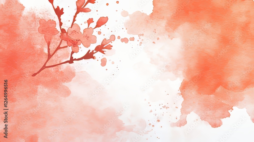 Obraz premium Soft Peach Watercolor Background, Delicate Floral Design, Creamy White Splashes, Abstract Art