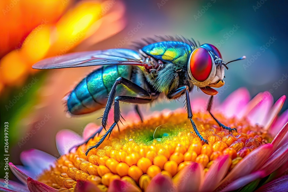 Long Exposure Fly on Flower, Beautiful Macro, Nature Photography, AI Art Long Exposure Fly on Flower, Beautiful Macro, Nature Photography, AI Art