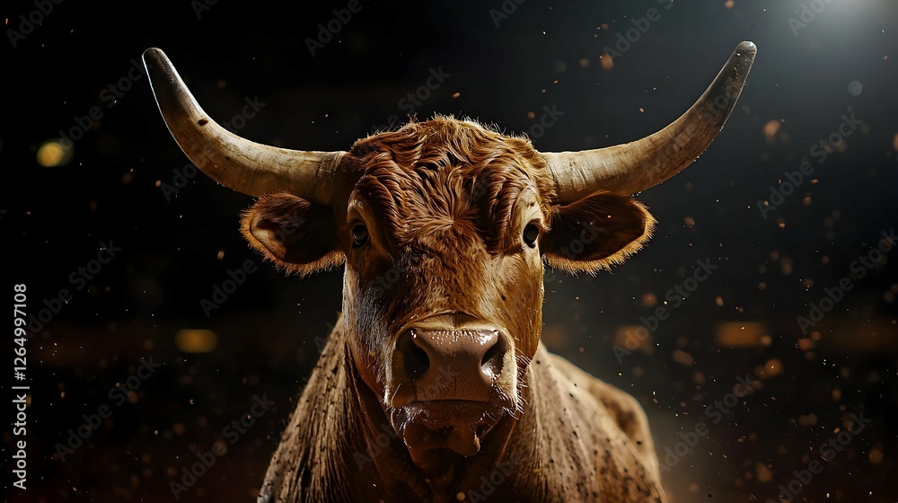 Brown Bull In Dusty Rodeo Arena Close Up Brown Bull In Dusty Rodeo Arena Close Up