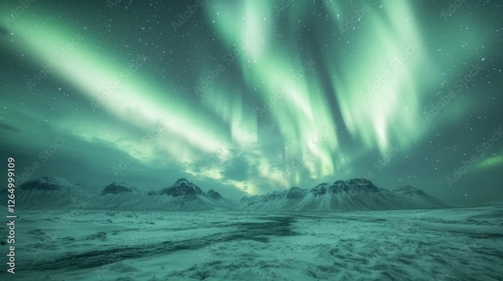 Naklejka premium Aurora Dance over Snowy Hills