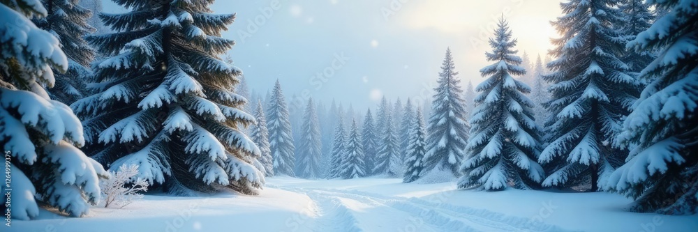 Snow-covered fir trees in a winter wonderland, festive, forest Snow-covered fir trees in a winter wonderland, festive, forest