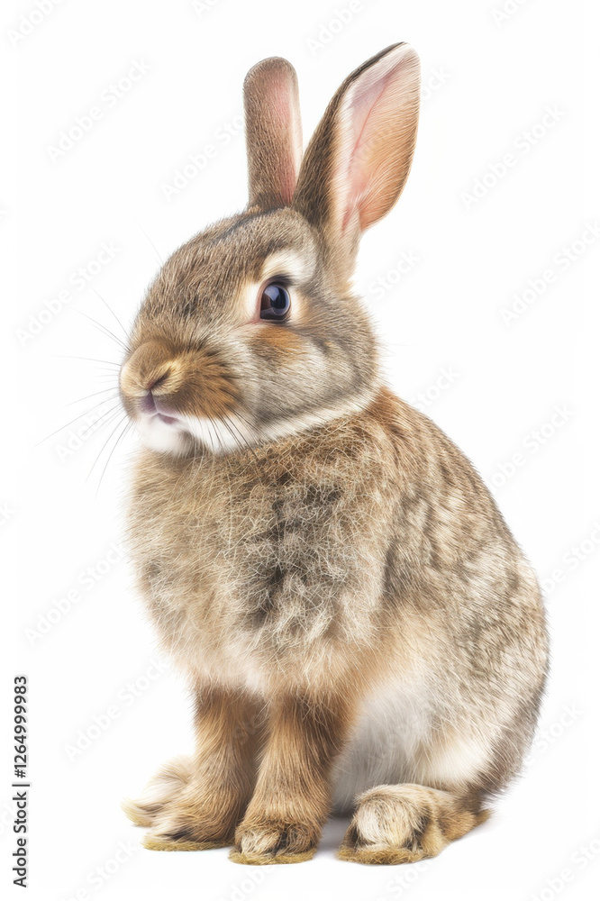 Adorable brown rabbit sitting upright with alert ears, showcasing its cute and curious nature. Adorable brown rabbit sitting upright with alert ears, showcasing its cute and curious nature.
