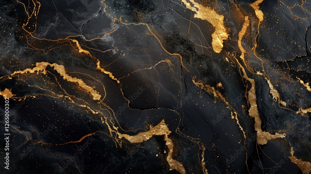 Fototapeta premium Luxurious Black and Gold Marble Texture with Elegant Metallic Swirls and Abstract Fluid Patterns for Modern and Sophisticated Designs