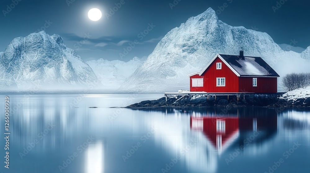 Lofoten Islands in Norway, where red fishing cabins contrast with snow-covered peaks. Lofoten Islands in Norway, where red fishing cabins contrast with snow-covered peaks.