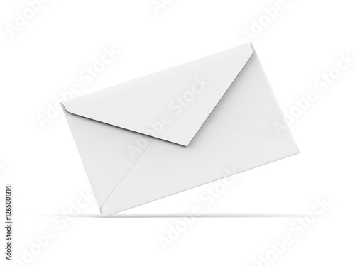Blank white baronial envelope mockup on isolated white background, 3d illustration